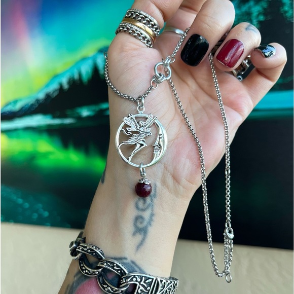 Set ! Fairy moon red garnet gemstones beads necklace + matching earrings boho - Picture 3 of 10